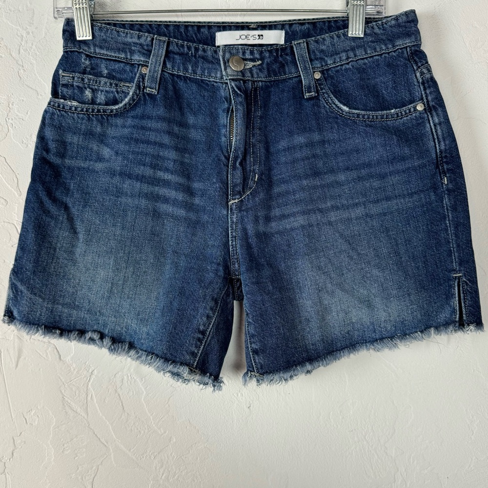 Joes Jeans Denim‎ Jean Shorts Cut Off Fray Dark Wash Blue Distressed Cotton Knit